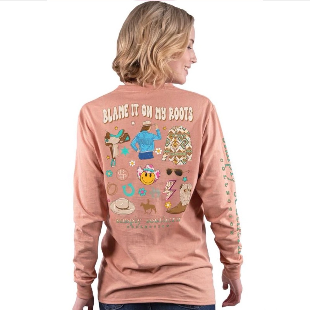 Simply Southern Dusty Rose Blame It All On My Root Small Long-Sleeve Tee
